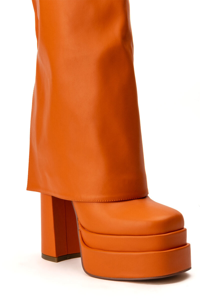 Full View Azalea Wang Invisible Knee High Fold Over Chunky Boot In Orange