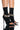 Front View Azalea Wang Its A Bling Thing Open Toe Stiletto Bootie In Black Stretch Suede