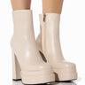 Front View Azalea Wang Its Yours Smooth Vegan Leather Chunky Bootie In Bone