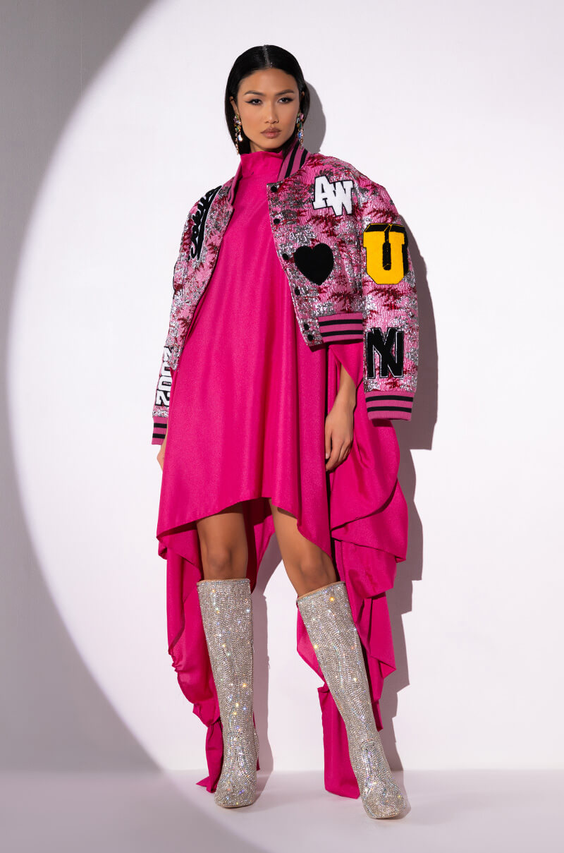 Side View Azalea Wang Jacquard Varsity Bomber