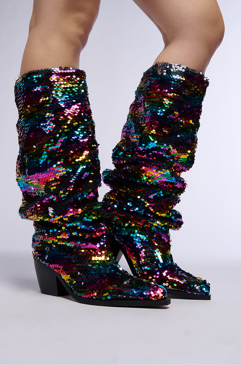 AZALEA WANG JADIE MULTI RAINBOW SEQUIN WESTERN BOOT view 0