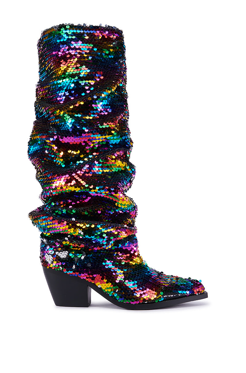 Back View Azalea Wang Jadie Multi Rainbow Sequin Western Boot