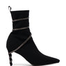 Side View Azalea Wang Jamari Black Knit Bootie With Silver Rhinestone Coil