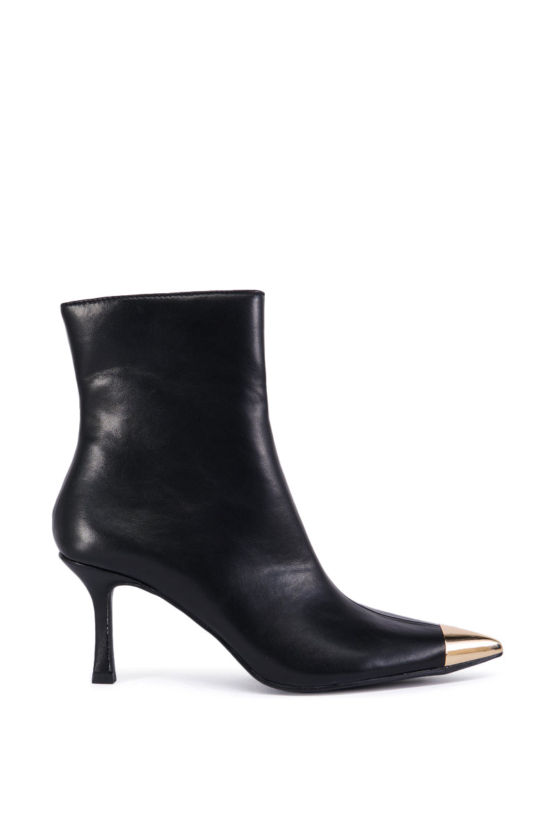 Side View Azalea Wang Jamesina Black Metal Toe Bootie