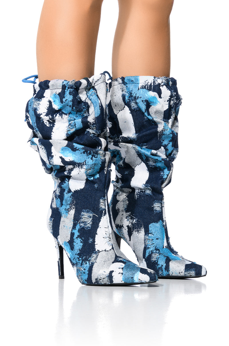 Front View Azalea Wang Jaycee Multi Paint Stroke Detail Boot