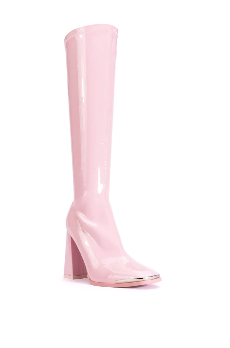 Back View Azalea Wang Jazzy Patent Knee High Boot In Pink