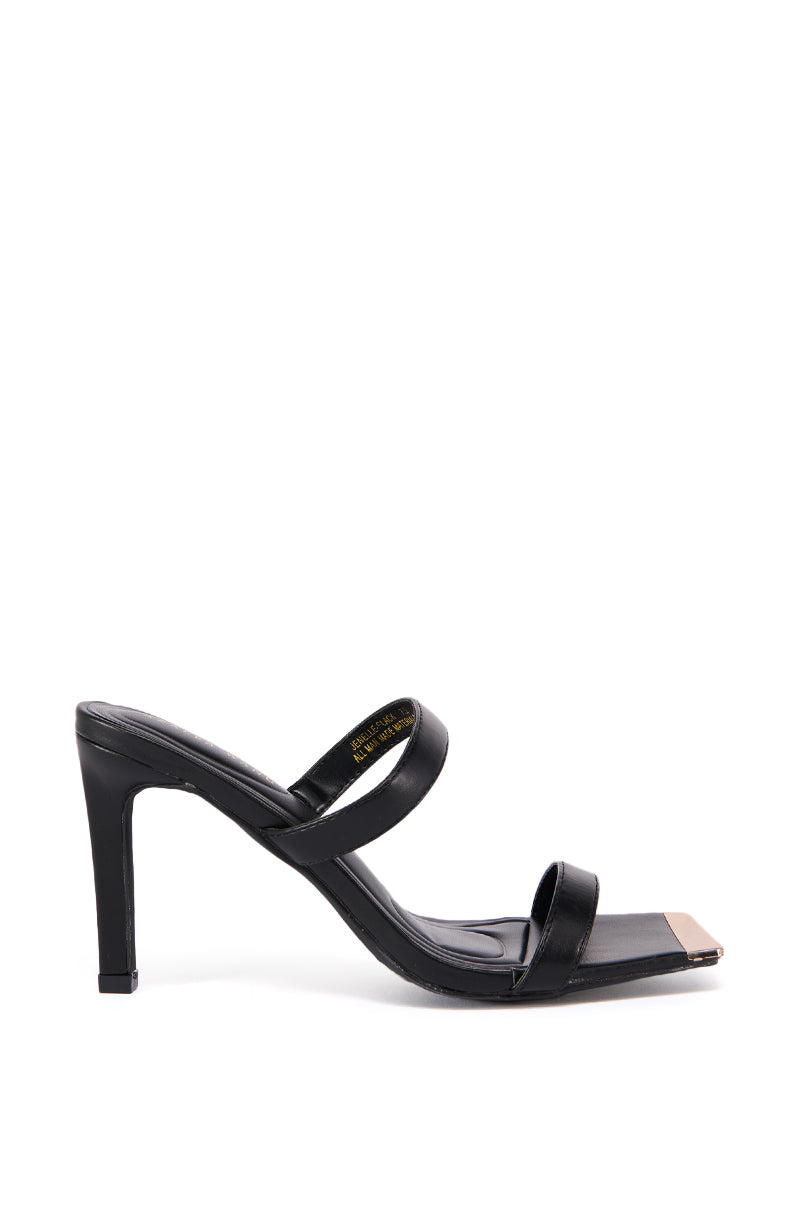 Side View Azalea Wang Jenelle Black Metallic Toe Sandal
