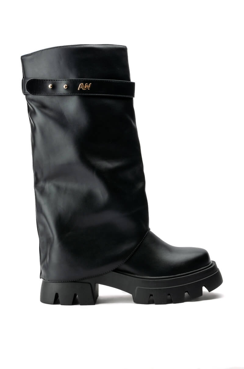 Side View Azalea Wang Jet Fold Over Flatform Boot In Black
