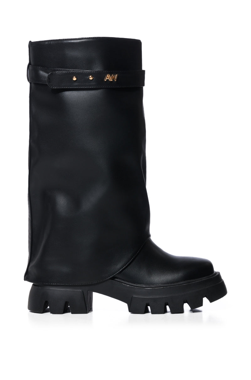 Side View Azalea Wang Jet Fold Over Flatform Boot In Black
