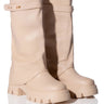 Front View Azalea Wang Jet Fold Over Flatform Boot In Bone