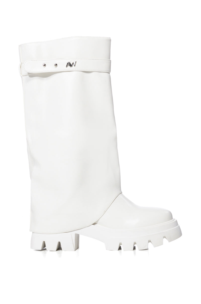 Side View Azalea Wang Jet Fold Over Flatform Boot In White