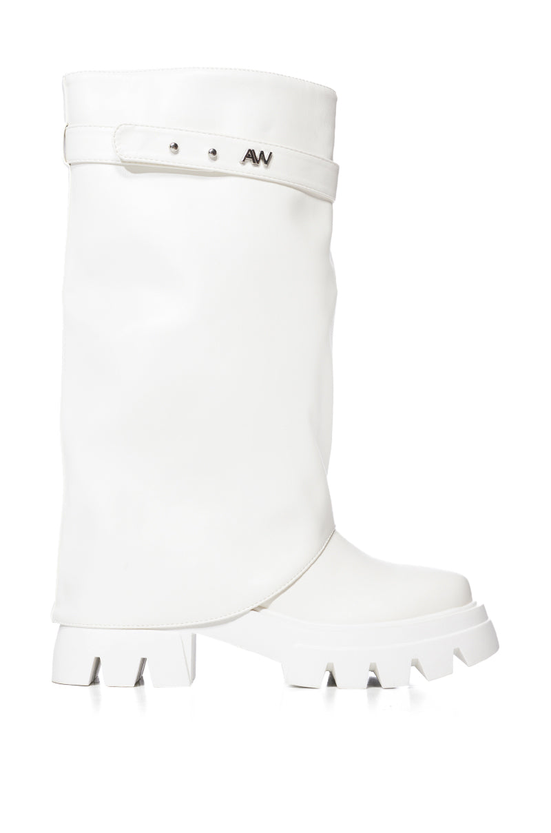 Side View Azalea Wang Jet Fold Over Flatform Boot In White