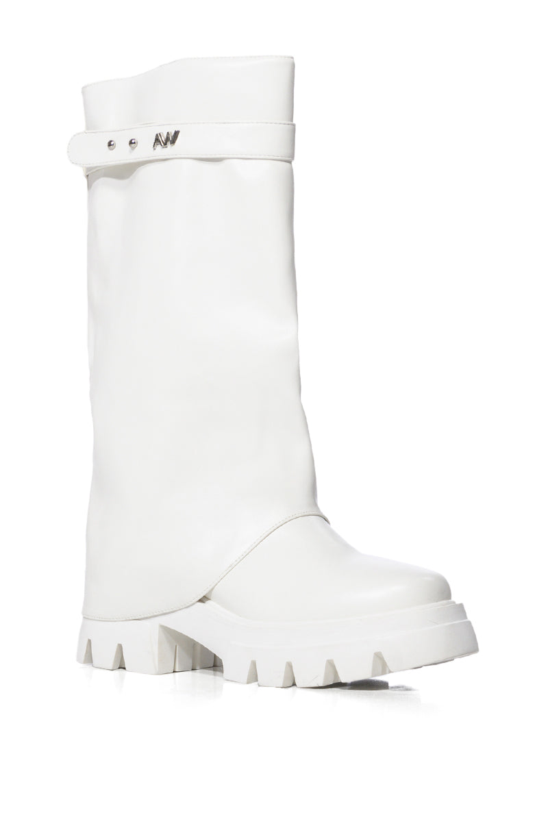 Back View Azalea Wang Jet Fold Over Flatform Boot In White
