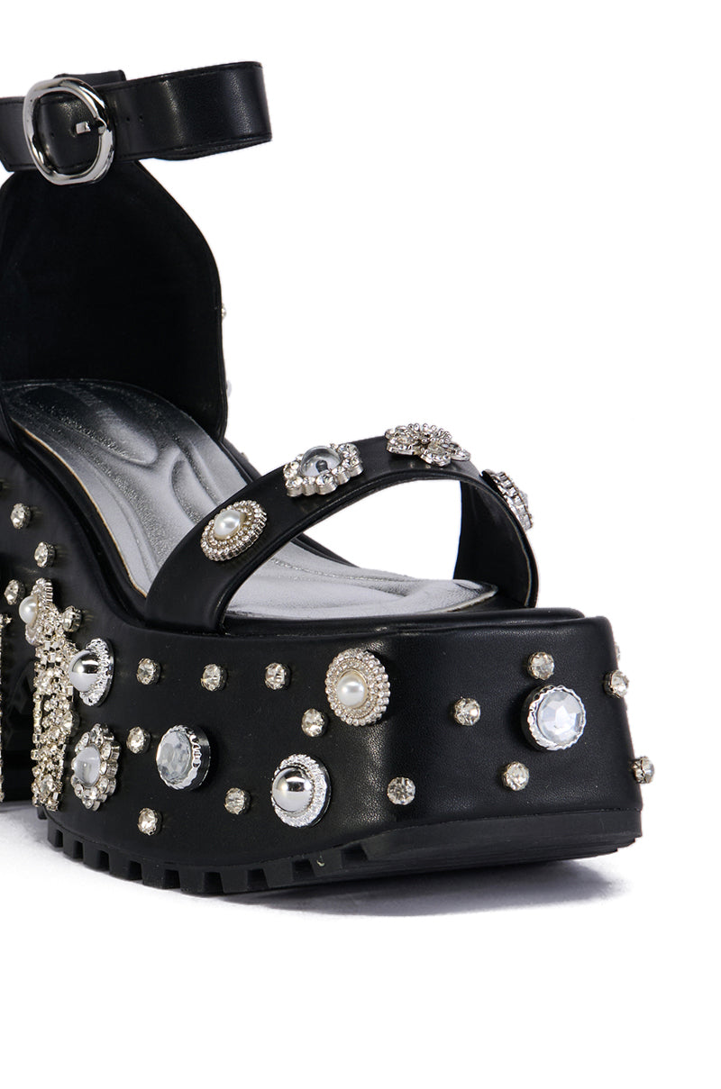 Extra View Azalea Wang Jonann Black Embellished Chunky Heel Platform Sandal