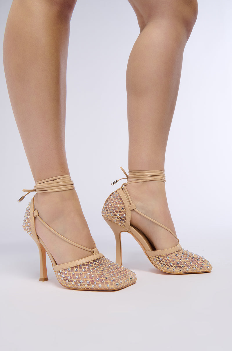 AZALEA WANG JOSETTE NUDE AND RHINESTONE MESH SANDAL view 0