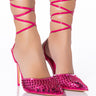 Front View Azalea Wang Juicy Stiletto Pump With Bling In Fuchsia