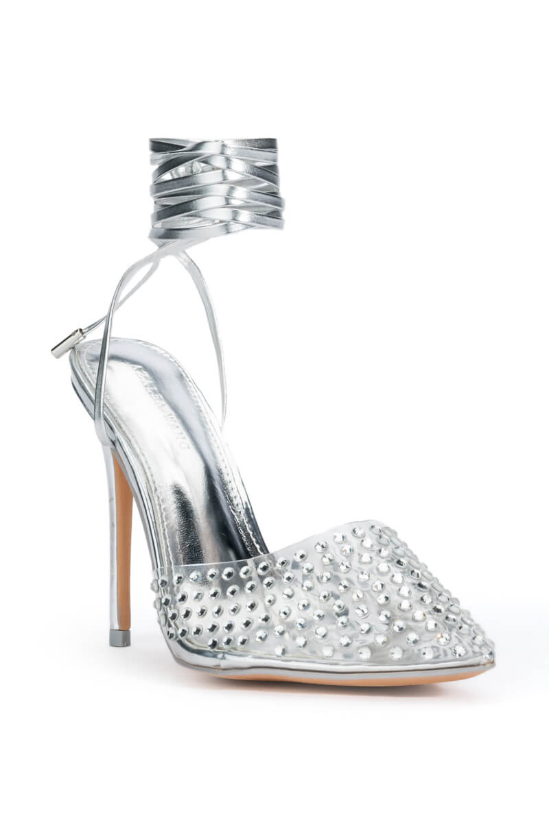 Back View Azalea Wang Juicy Stiletto Pump With Bling In Silver