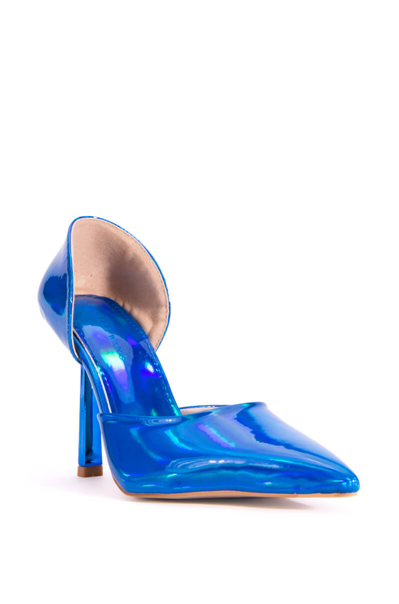 Back View Azalea Wang Juno Holographic Stiletto Pump In Blue