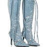 Front View Azalea Wang Just For You Rhinestone Denim Boot