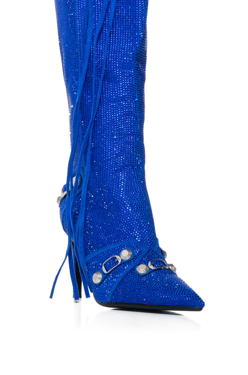 Full View Azalea Wang Just For You Rhinestone Stiletto Boot In Blue
