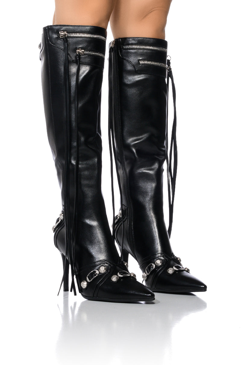 Front View Azalea Wang Just For You Stiletto Boot In Black