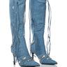 Front View Azalea Wang Just For You Stiletto Boot In Denim