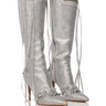 Front View Azalea Wang Just For You Stiletto Boot In Embellished Silver