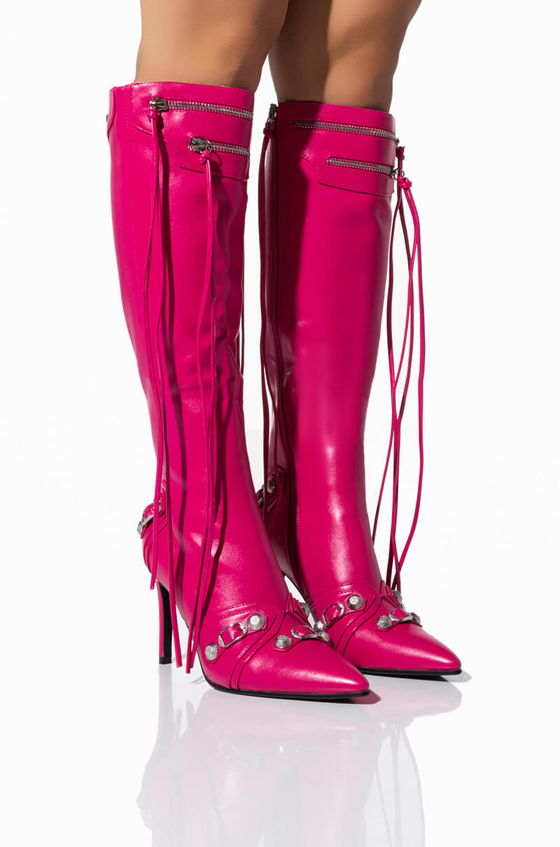 Front View Azalea Wang Just For You Stiletto Boot In Fuchsia