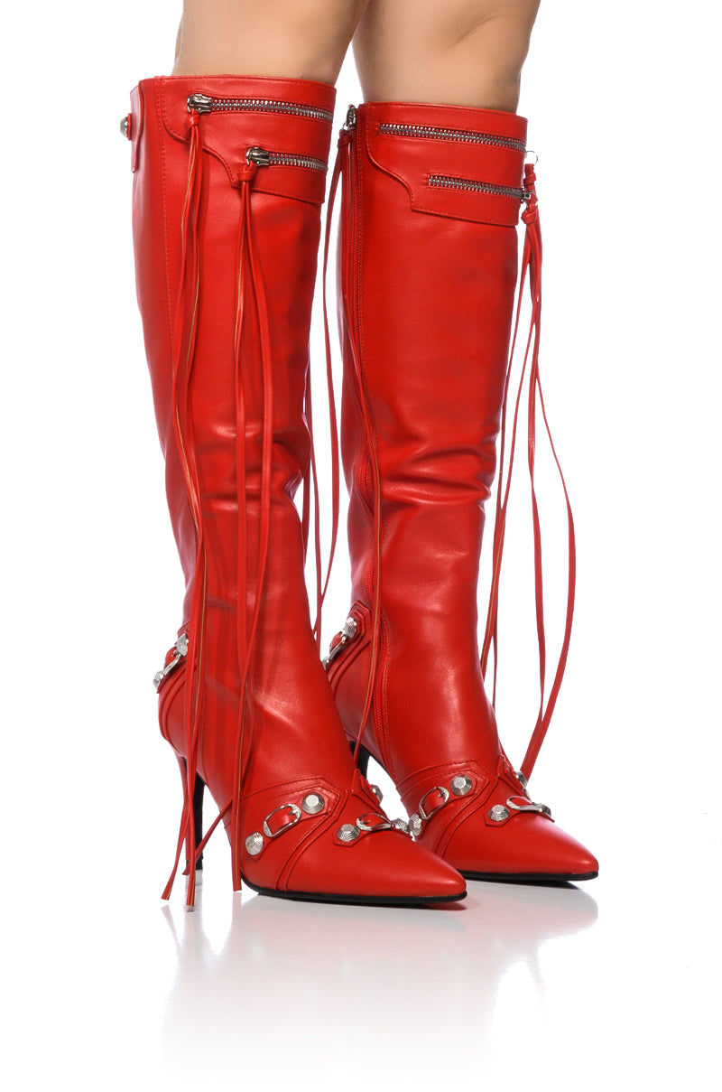 Front View Azalea Wang Just For You Stiletto Boot In Red