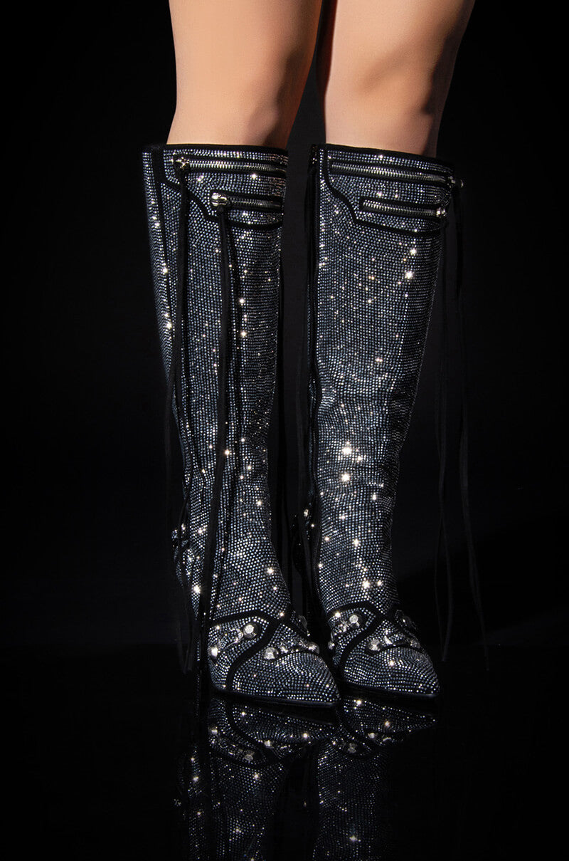 Front View Azalea Wang Just For You Stiletto Boot In Silver