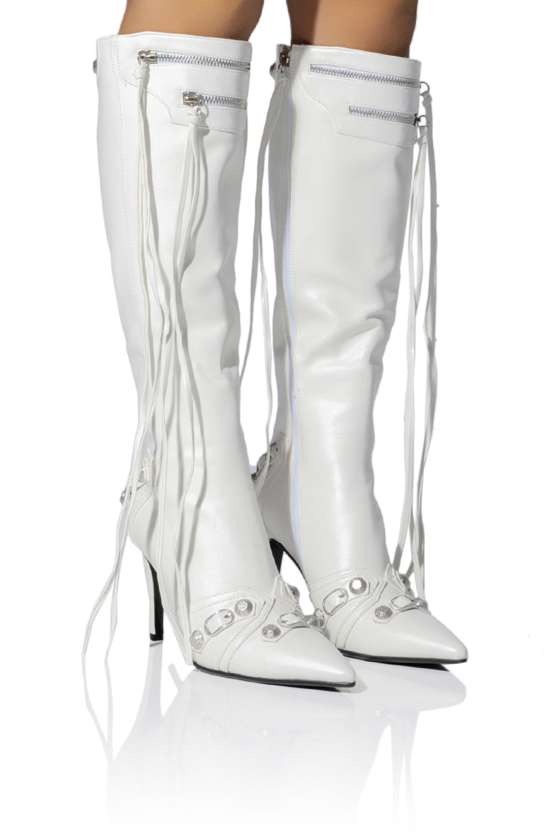 Front View Azalea Wang Just For You Stiletto Boot In White