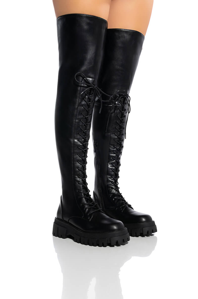 Front View Azalea Wang Kane Over The Knee Flatform Boot In Black