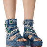 Front View Azalea Wang Kavita Embellished Denim Sandal