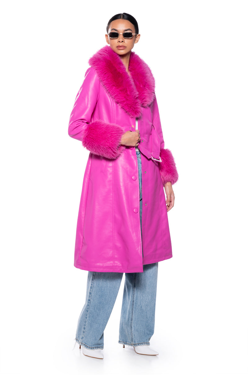 Side View Azalea Wang Kaya Pu Trench With Fur Lining In Pink