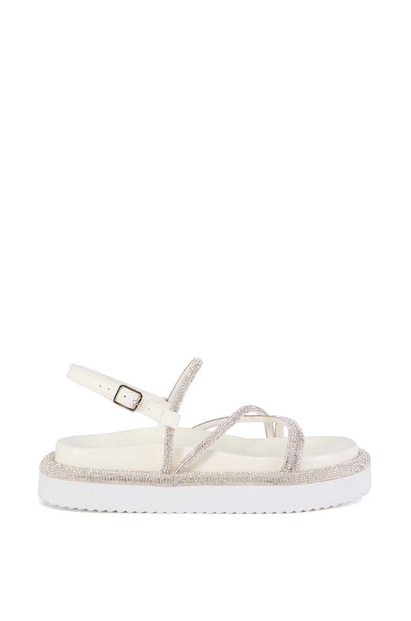 Side View Azalea Wang Kealoha White Sparkle Strap Sandal