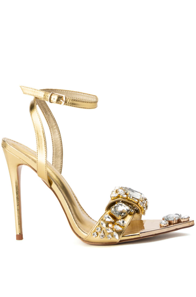 Front View Azalea Wang Keep It Sweet Stiletto Sandal In Gold 1