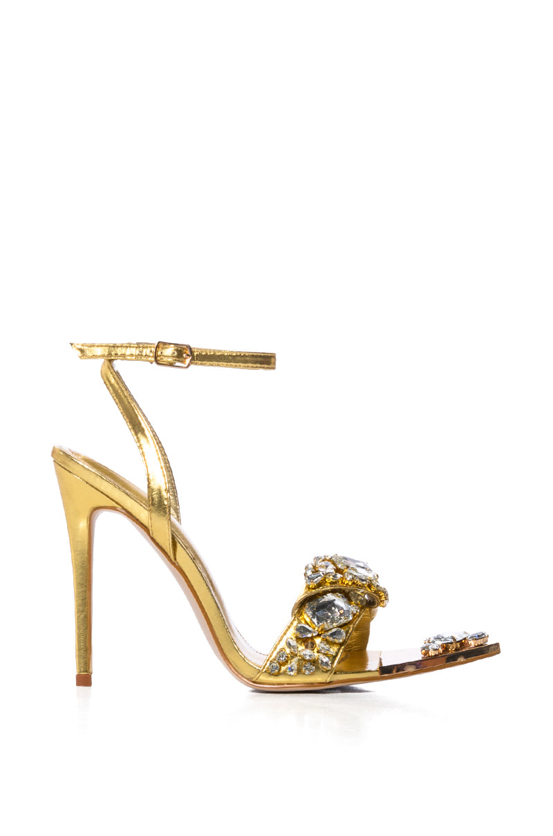 Side View Azalea Wang Keep It Sweet Stiletto Sandal In Gold 2