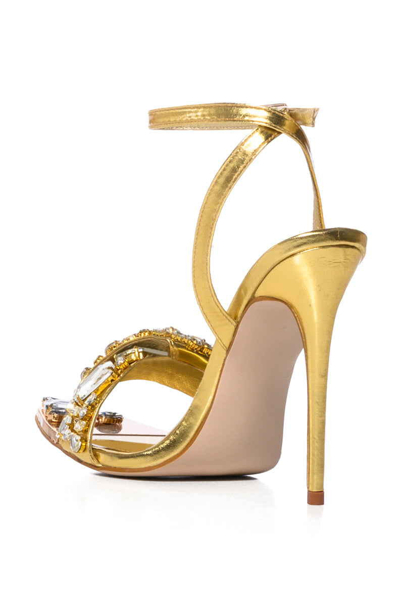 Detail View Azalea Wang Keep It Sweet Stiletto Sandal In Gold 6