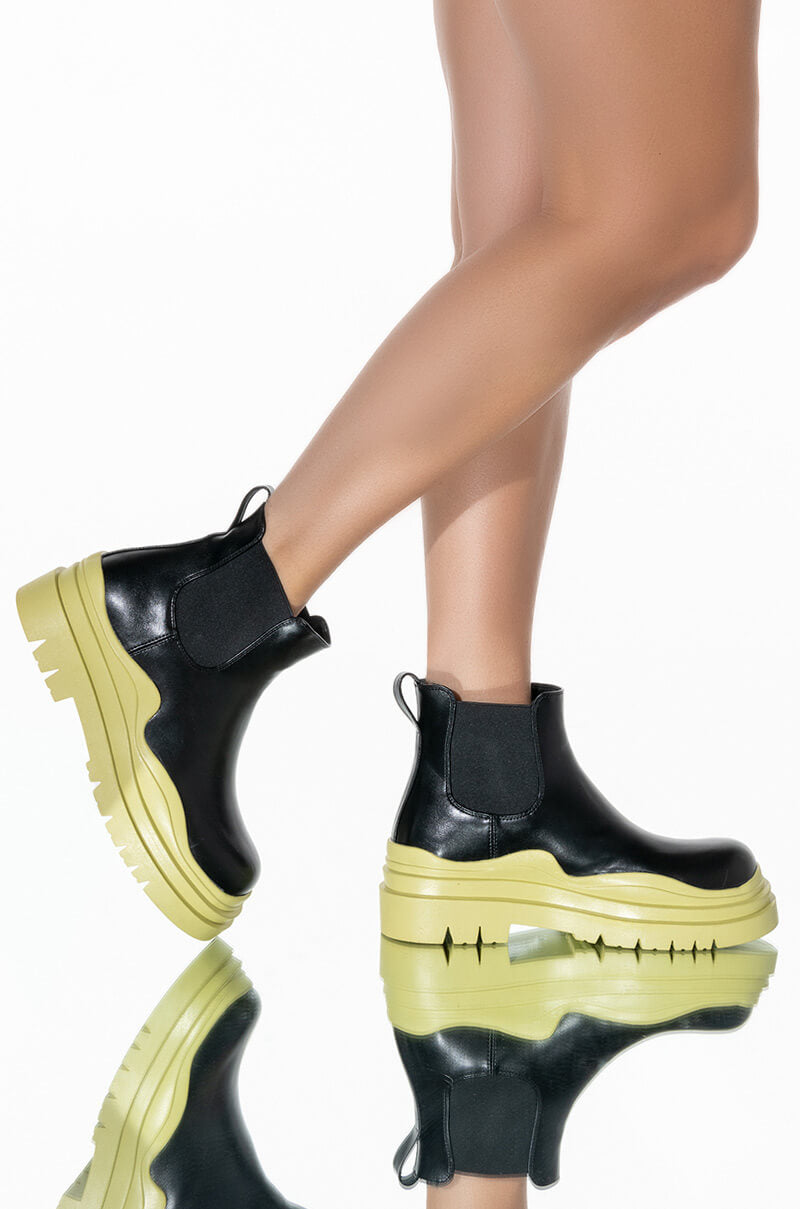Front View Azalea Wang Keep It Undercover Flatform Bootie In Green