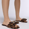 Front View Azalea Wang Kestrell Leopard Print Rhinestone Buckle Sandal