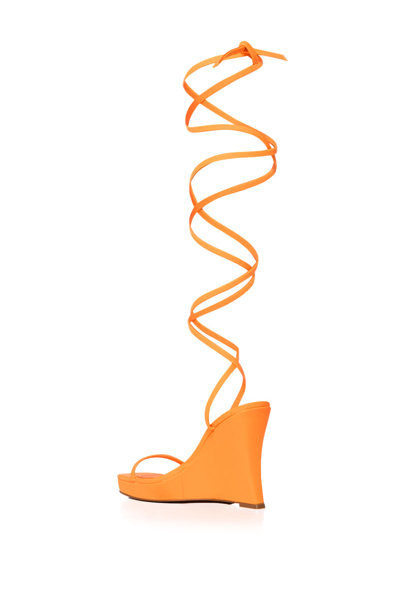 Detail View Azalea Wang Khalifa Lace Up Wedge Sandal In Orange