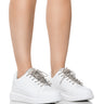 Front View Azalea Wang Kickflip Rhinestone Flatform Sneaker In White