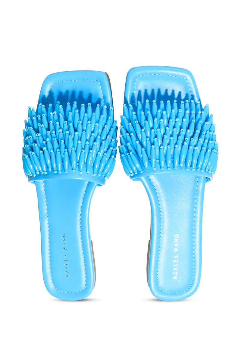 Back View Azalea Wang Kiera Beaded Flat Sandal In Turquoise