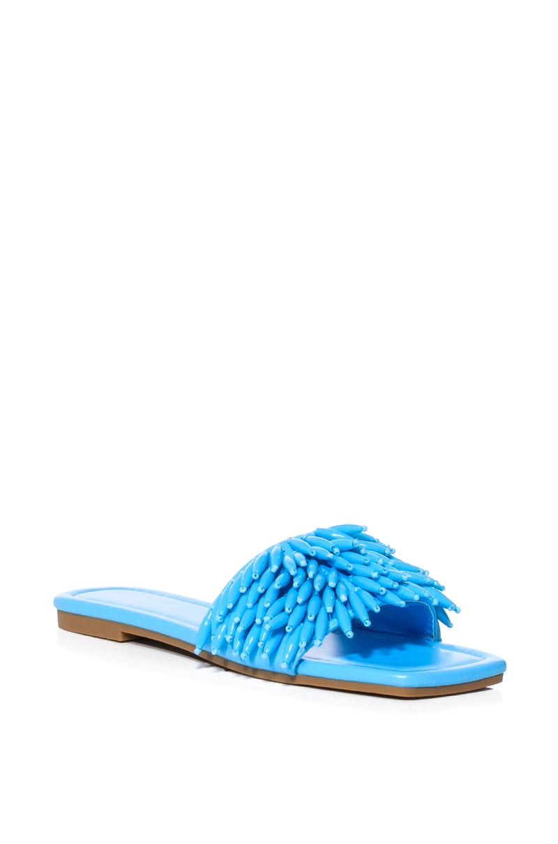 Detail View Azalea Wang Kiera Beaded Flat Sandal In Turquoise