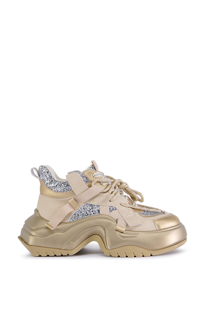 Back View Azalea Wang Kiko Gold Sneaker 2