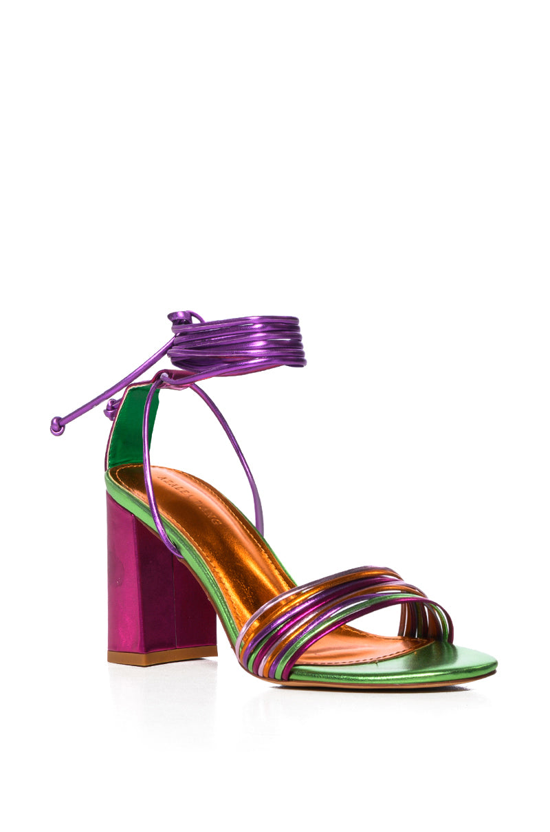 Back View Azalea Wang Kilah Chunky Colorblock Sandal In Multi view 4