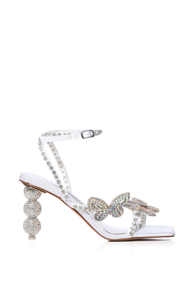 Side View Azalea Wang Kimora Embellished Butterfly Bubble Heel Sandal In Silver 1