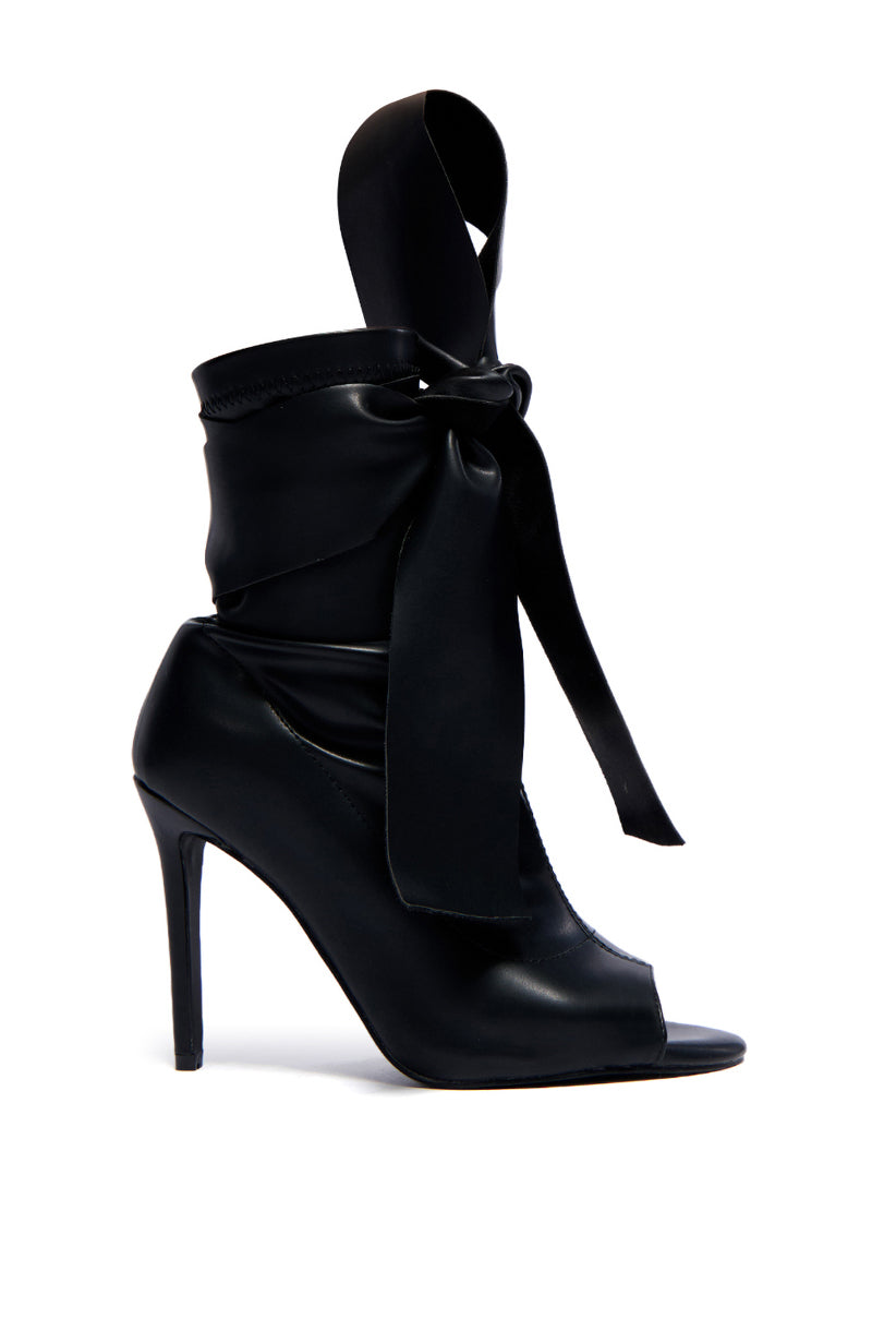 Side View Azalea Wang Klarice Black Peep Toe Bootie