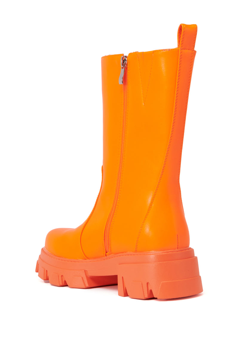 Combat Boots Neon Orange Booties AZALEA WANG KLOCHAVA ORANGE BOOTIE