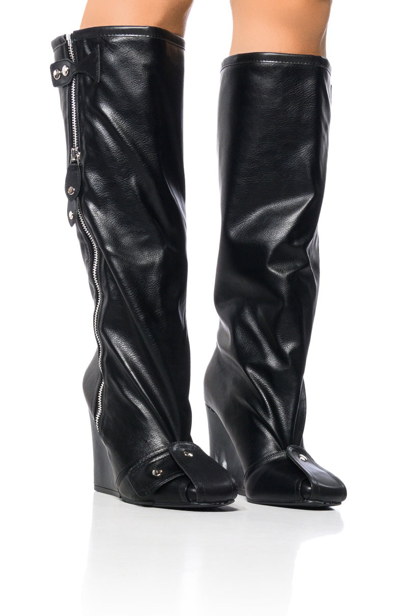 Front View Azalea Wang Knee High Industrial Look Chunky Boot In Black